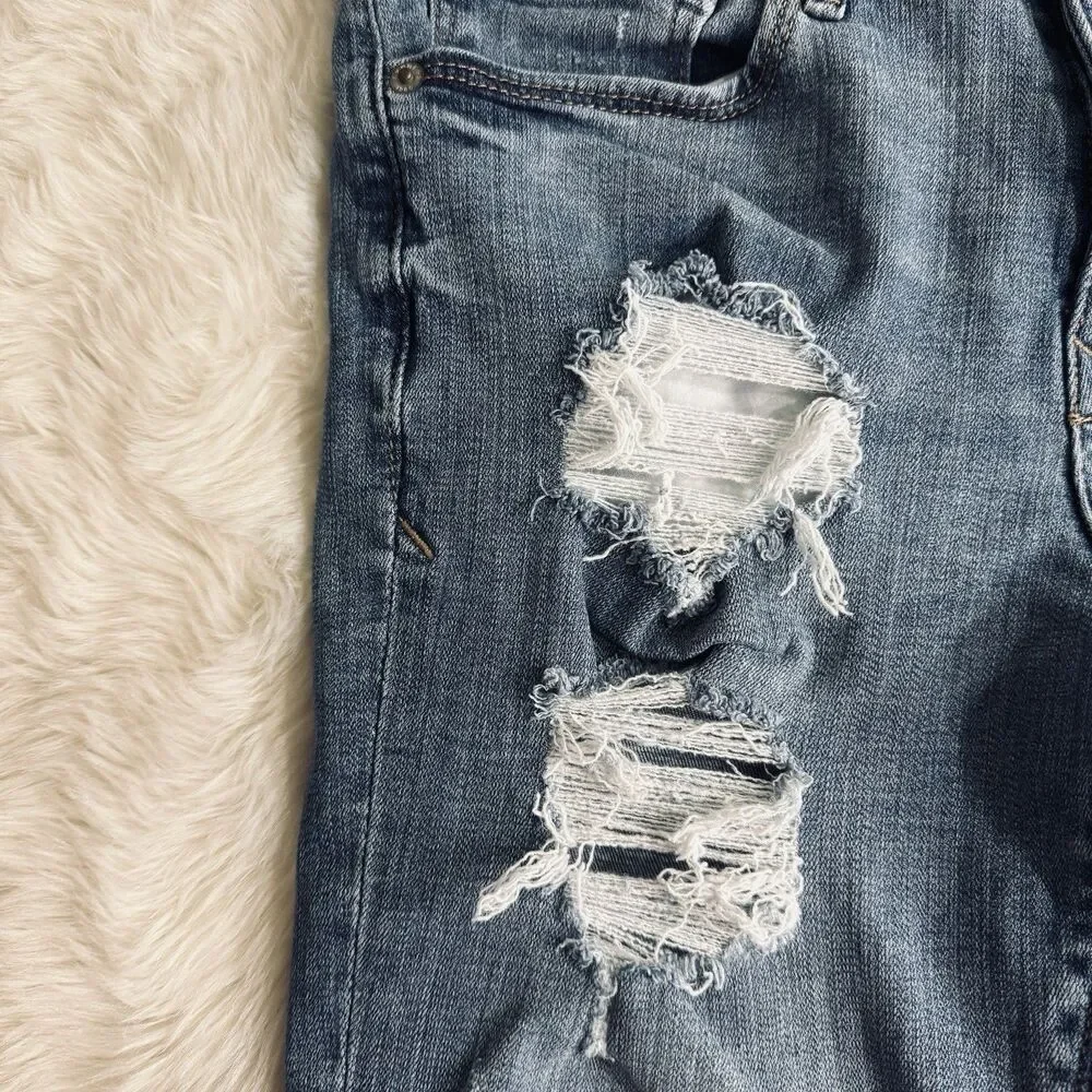 Express Ankle Legging Mid Rise Jeans 4 (28x26.5) Blue Distressed Stretch Womens